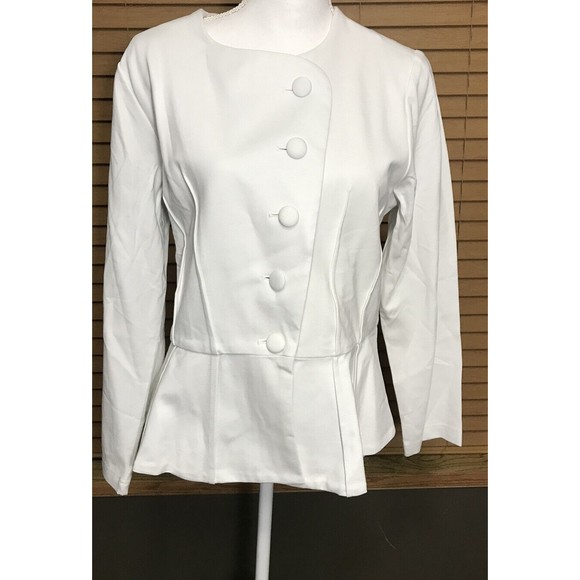 NWT Mary Crafts Button Up Down Retro Ruffled White size 16 Work Casual Blouse - Picture 2 of 9